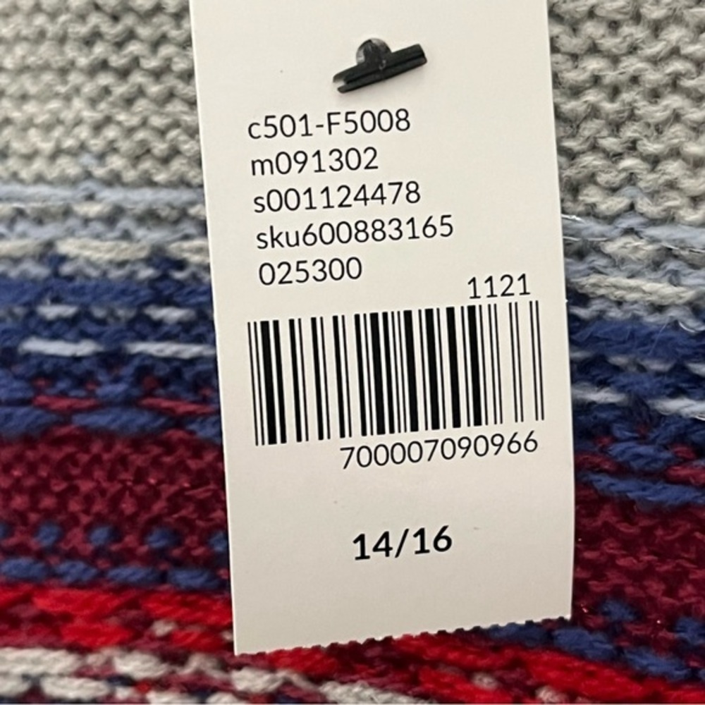 Lane Bryant Open Front Fair Isle Cardigan 14/16 Gray Red Metallic Thick Knit NWT - Picture 13 of 16